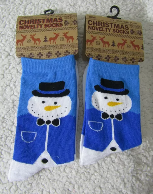 Christmas Novelty Snowman Sock Set Ladies UK4-7 & Kids UK 12 1/2-3 1/2 Brand New