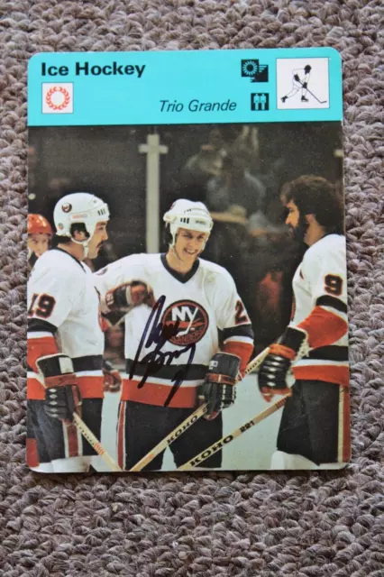 Bossy, Trottier, Gillies 1979 "Trio Grande" Sportscaster Card SIGNED BY BOSSY.