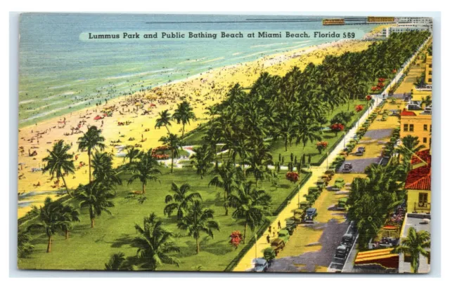 Postcard Lummus Park & Public Bathing Beach at Miami Beach FL E14
