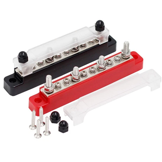 Lot de 2 barres de distribution - 150 A - Borne à vis - Bloc de distribution électrique - Boîte busbar avec 6 boulons de raccordement M6 - Bloc de distribution électrique