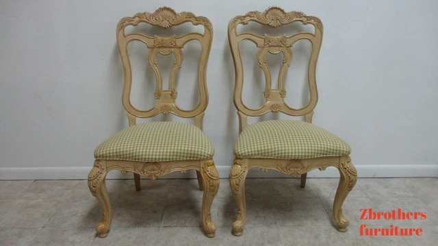 Pair Thomasville French Louis XV Carved Dining Room Side Chairs C