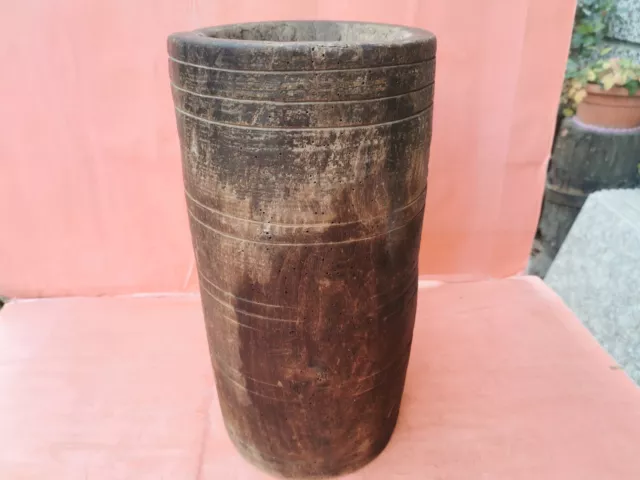 Antique Primitive Old One Piece Wood Very Big Massive Wooden Mortar For Spices