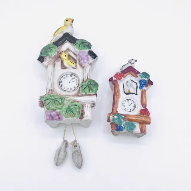 Set Of 2 Bird House Cuckoo Clock Wall Pocket Planters Made In Japan 6” & 4”
