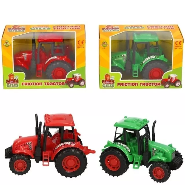 Farmer Gile 2 Reibungstraktoren Spielzeug Kinder Kinder Geschenk rot & grün Abschleppstange UK!!