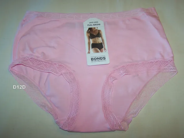 Bonds Ladies WYBMA NC4 Icey Pink Lace Legs Full Bikini Brief Size 12 New