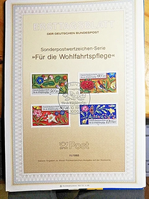 Ersttagsblatt ETB 11/1985 - "Für die Wohlfahrtspflege" - Bundespost