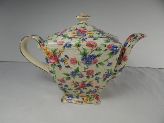 Vintage Royal Winton Grimwades Chintz 3 Cup Teapot 24oz. Old Cottage. 1930s 40s