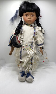 The Emerald Doll Collection Porcelain Native American Holding Dream Catcher