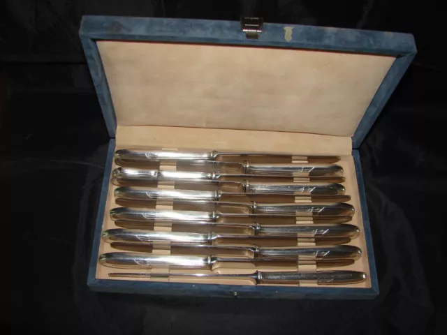 12 COUTEAUX DE TABLE METAL ARGENTE ART DECO COFFRET 25 cm ALEXANDRE GELB