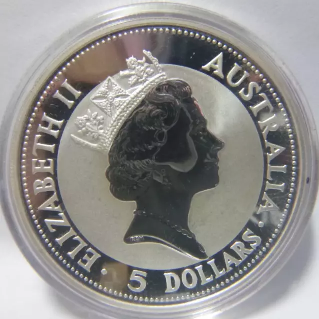 1991 Australia 5 Dollar KOOKABURRA 1 oz .999 Silver Coin In Capsule Very Nice