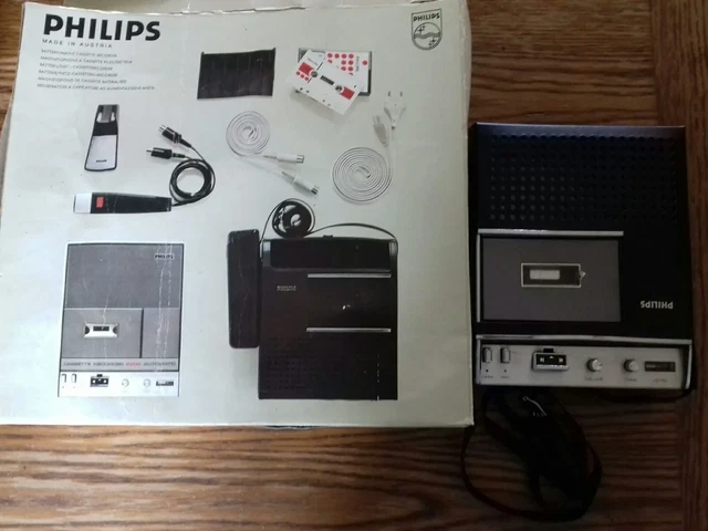 Vintage magnétophone cassette Philips N 2204 avec housse et boite 2