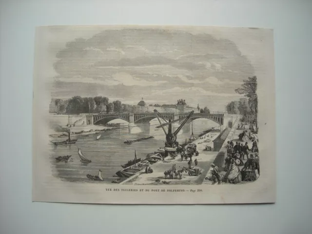 Gravure 1860. Paris. Vue Des Tuileries Et Du Pont De Solferino.