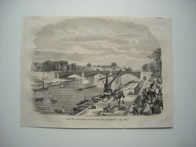 Gravure 1860. Paris. Vue Des Tuileries Et Du Pont De Solferino.