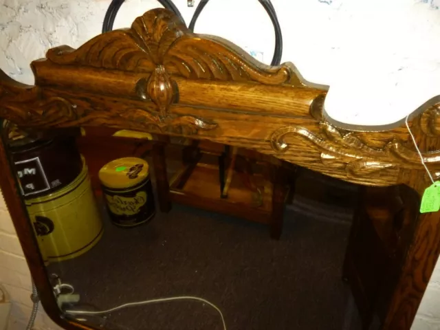 Antique Oak Frame Mirror beveled glass refinished 1900's shaped mirror