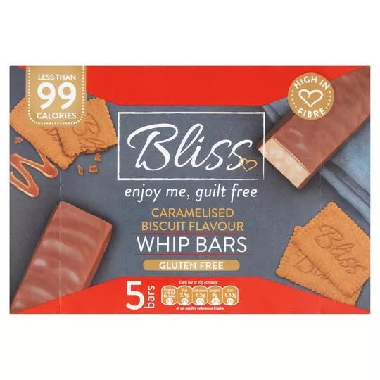 4 Scatole x 5 Barre Bliss Caramellata Frusta Al Sapore Biscotto x 25g