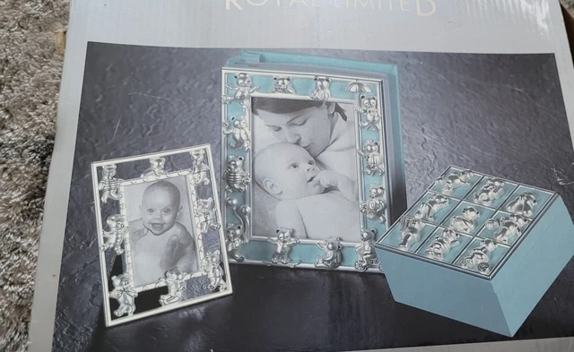 Royal Limited Silver & Blue SET Baby Album Frame Photo Album trinket box