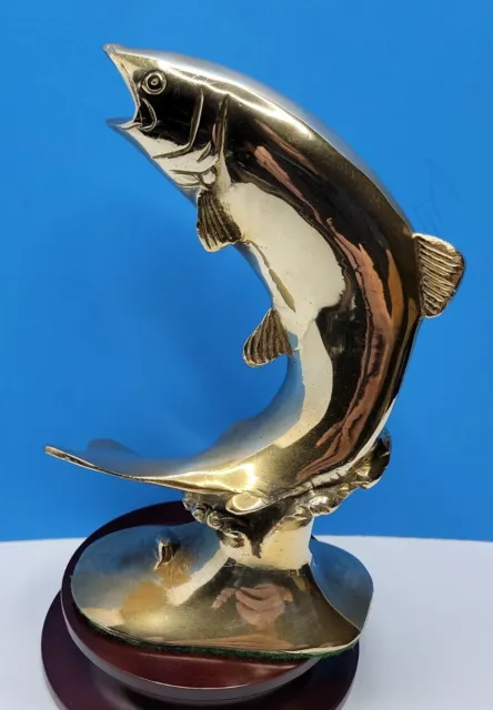 Vintage Solid Brass Trout Fish Jumping Figure -  9" Tall