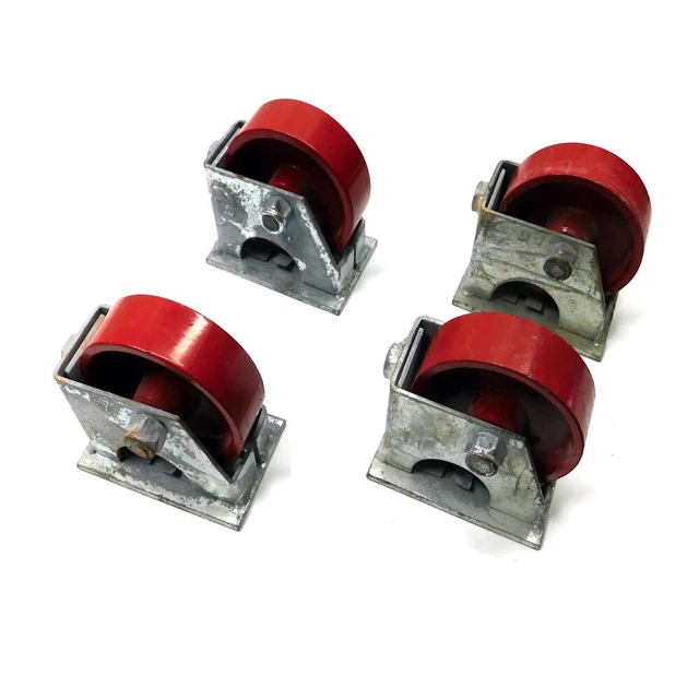(Set of 4) Industrial 4"D x 1.25"W Cast Iron Caster Wheels Red Fixed Base