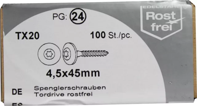 100 Vis de Spengler Tordrive V2A 4,5x45mm