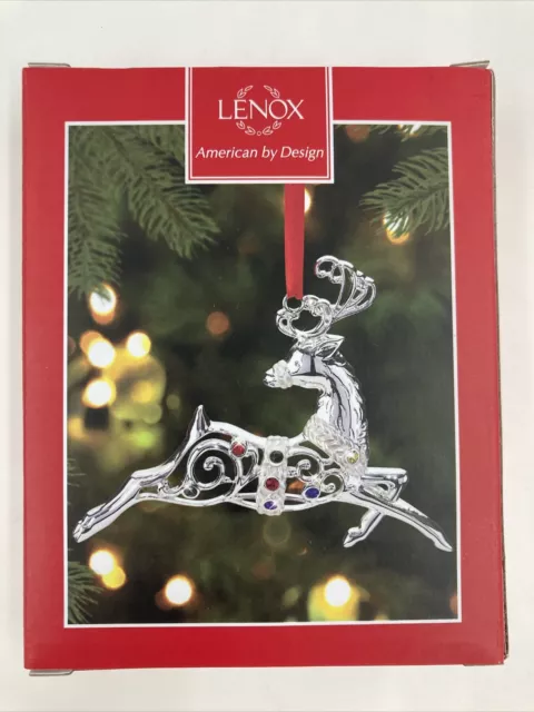 Lenox Sparkle And Scroll Frosted Multi Crystal Reindeer Ornament New In Box