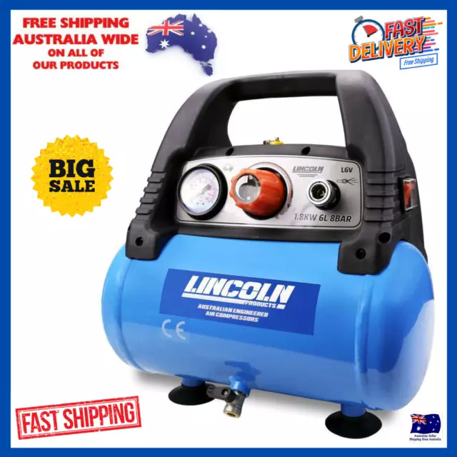 Lincoln 6L 1.8KW Air Compressor Portable Direct Drive Compact Powerful L6V 240V