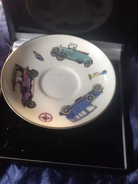 stunning Royal Worcester fine bone china plate with vintage cars