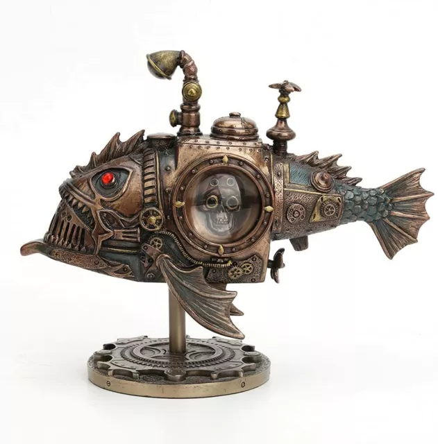 Cold Cast Bronze Steampunk Submarine Melanocetus Unus Fantasy Figurine Décor