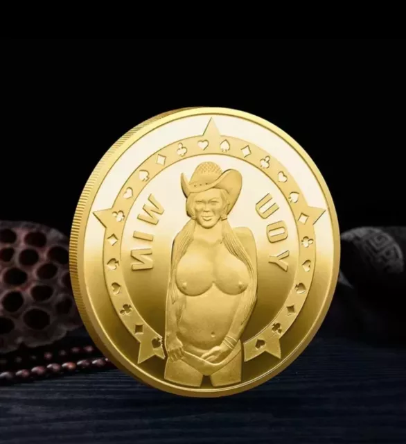 Gold You Win You Lose Sexy Lady Heads Tails Challenge Token Coin