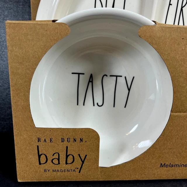 Rae Dunn baby 5 pc set melamine plate cup bowl utensils Magenta shower gift H