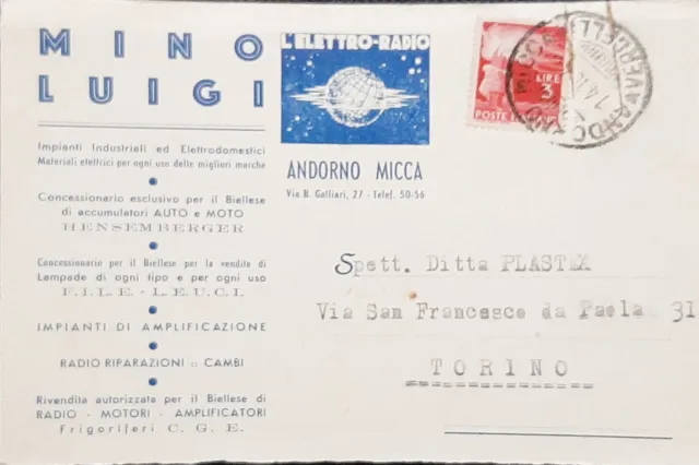 Cartolina Mino Luigi - Impianti Industriali ed Elettrodomestici - 1940