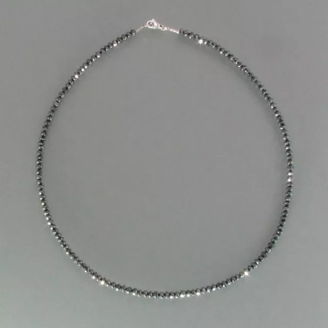 4 mm Natural Certified Faceted Black Diamond Beads Necklace Length 20 Necklace