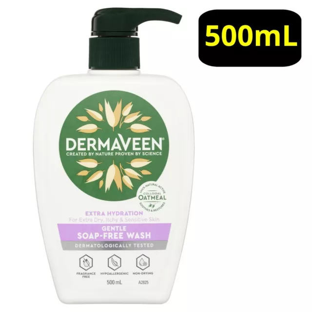 DermaVeen Extra Hydration Gentle Soap-Free Wash 500mL Pump Sensitive Skin