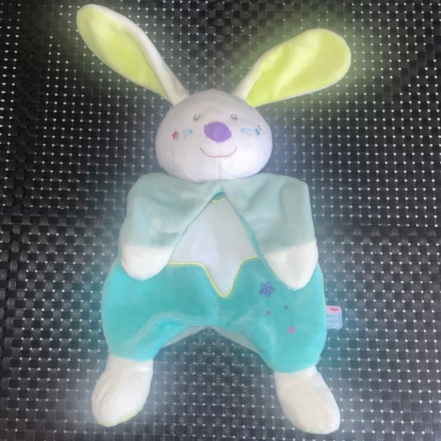 Ca6 Doudou Plat Sucre D’orge Lapin Bleu Blanc Vert Etoiles 32Cm Comme Neuf
