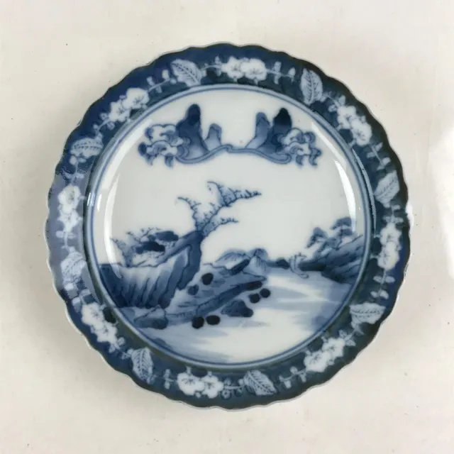Antique Japanese Porcelain Side Plate Blue Sometsuke Mountain Road Kozara PY322