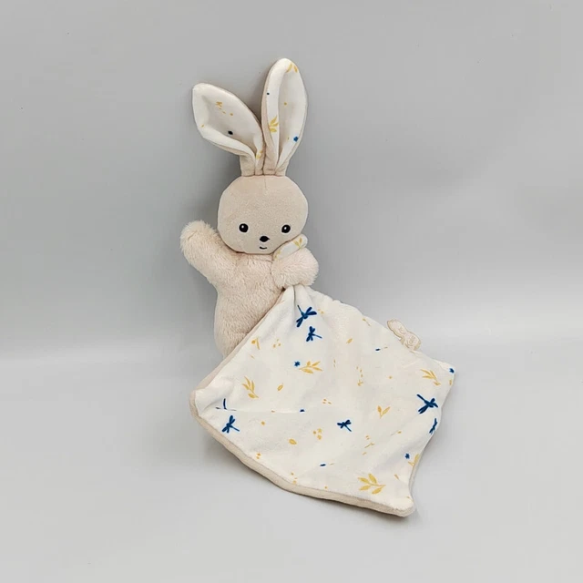 Doudou lapin beige blanc feuilles mouchoir - 31787