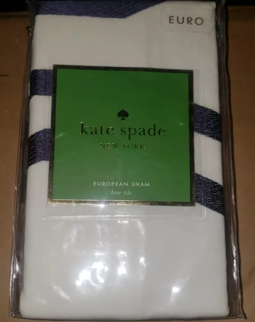 Two Kate Spade European Sham, Bow Tile Pillow Sham, 26 X 26, Navy Blue and White