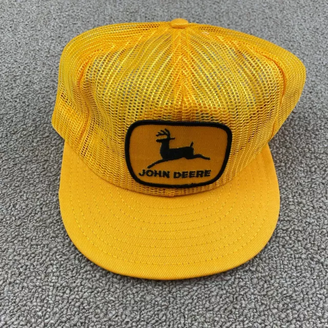 John Deere Trucker Hat Louisville MFG Snapback Cap Patch Mesh Yellow Black VTG