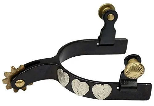 Showman Youth Black Steel Show Spurs w/ Engraved Silver Hearts