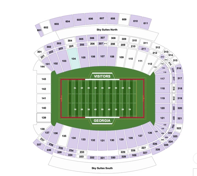 4 Tickets Georgia Bulldogs vs. Tennessee Volunteers - Section 104 - Covered  2