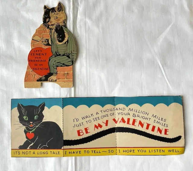 Vtg Valentine's Day Card Black Cat Brick Mason Unusual Lot Of 2