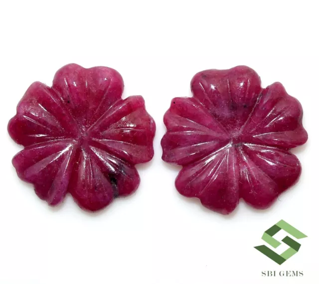 18x18 MM Naturel Rubis Fait à la Main Sculpture Paire 19.94 Carats Libre Gemmes