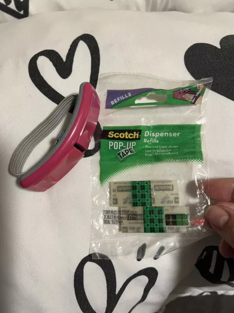 Scotch Pop-Up Tape Handband Dispenser Pink with 2  Tape Pad - New!