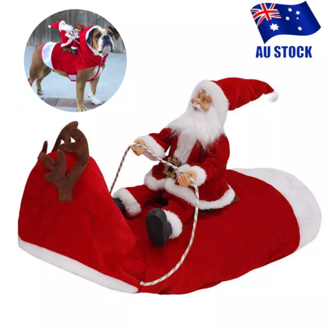 Santa Claus Riding Dog Christmas Xmas Party Costume Pet Puppy Cat Clothes Outfit