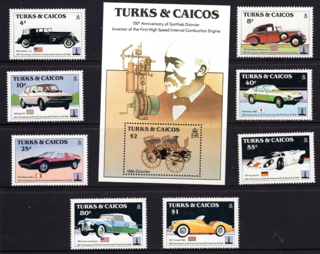 Turks & Caicos 1984 Classic Cars - Complete Set inc mini sheet MNH