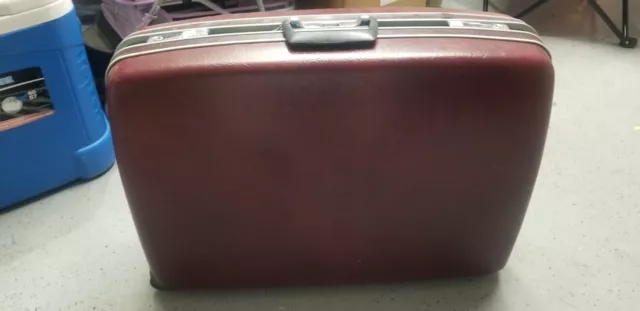 Vtg Large 27" Samsonite Sentry Burgundy Pulling Luggage Hard Shell Suitcase🇺🇲