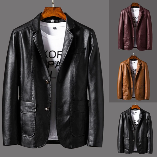 MENS WEDDING CASUAL Formal Dress Blazer Leather Jacket Coat Business