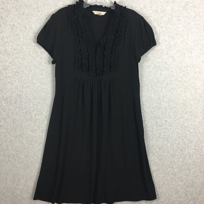AA Studio Womens Black Dress Size 12 Tuxedo Ruffled Top Short Sleeve Knee Length