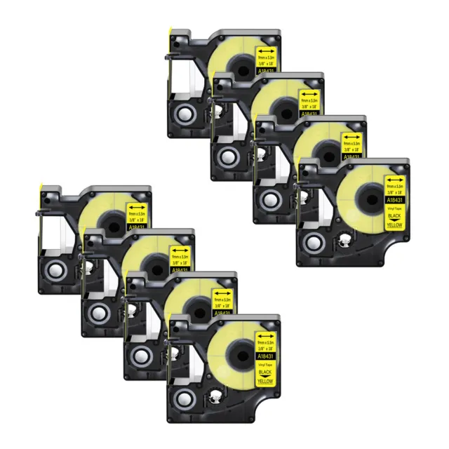 8x Black on Yellow IND Tape Vinyl Label 18431 for Dymo Rhino 5200 5000 6000 9mm