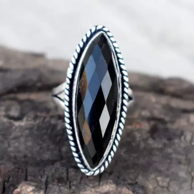 925 Sterling Silver Black Onyx Marquise Handmade Exotic 100% GENUINE Ring