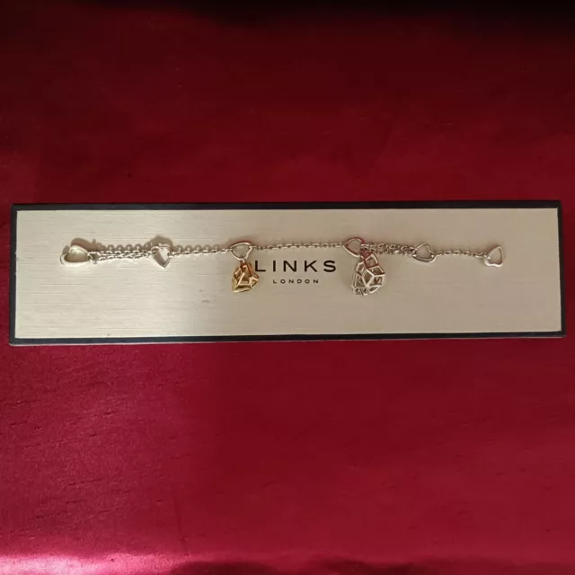 Links Of London Silver Flutter & Wow Bracelet With Ygv Heart Size S Box Freepost
